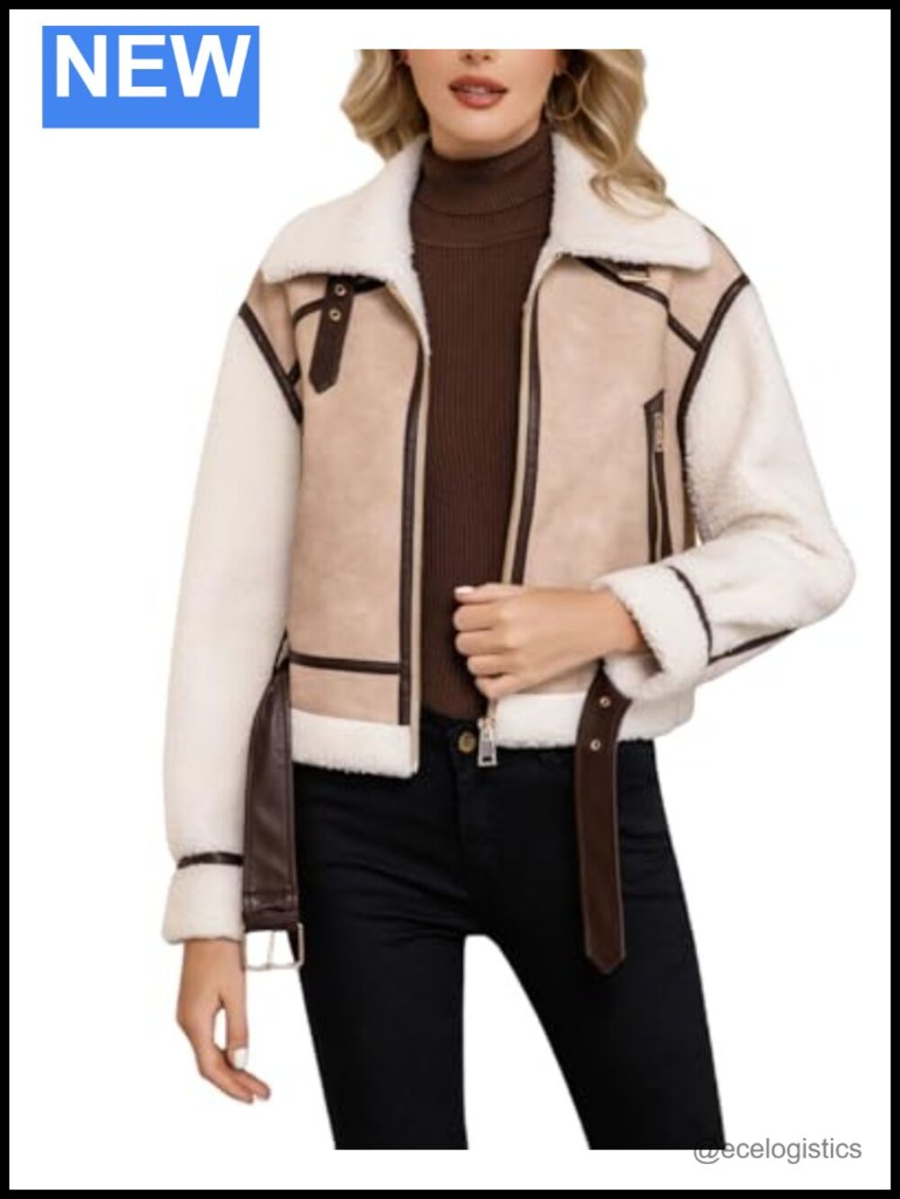Women's Faux Fur Patchwork Faux Leather Aviator Jacket Sherpa Lined Coat